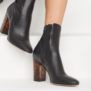 Black Leather Ankle Boots with Tortoise Heel